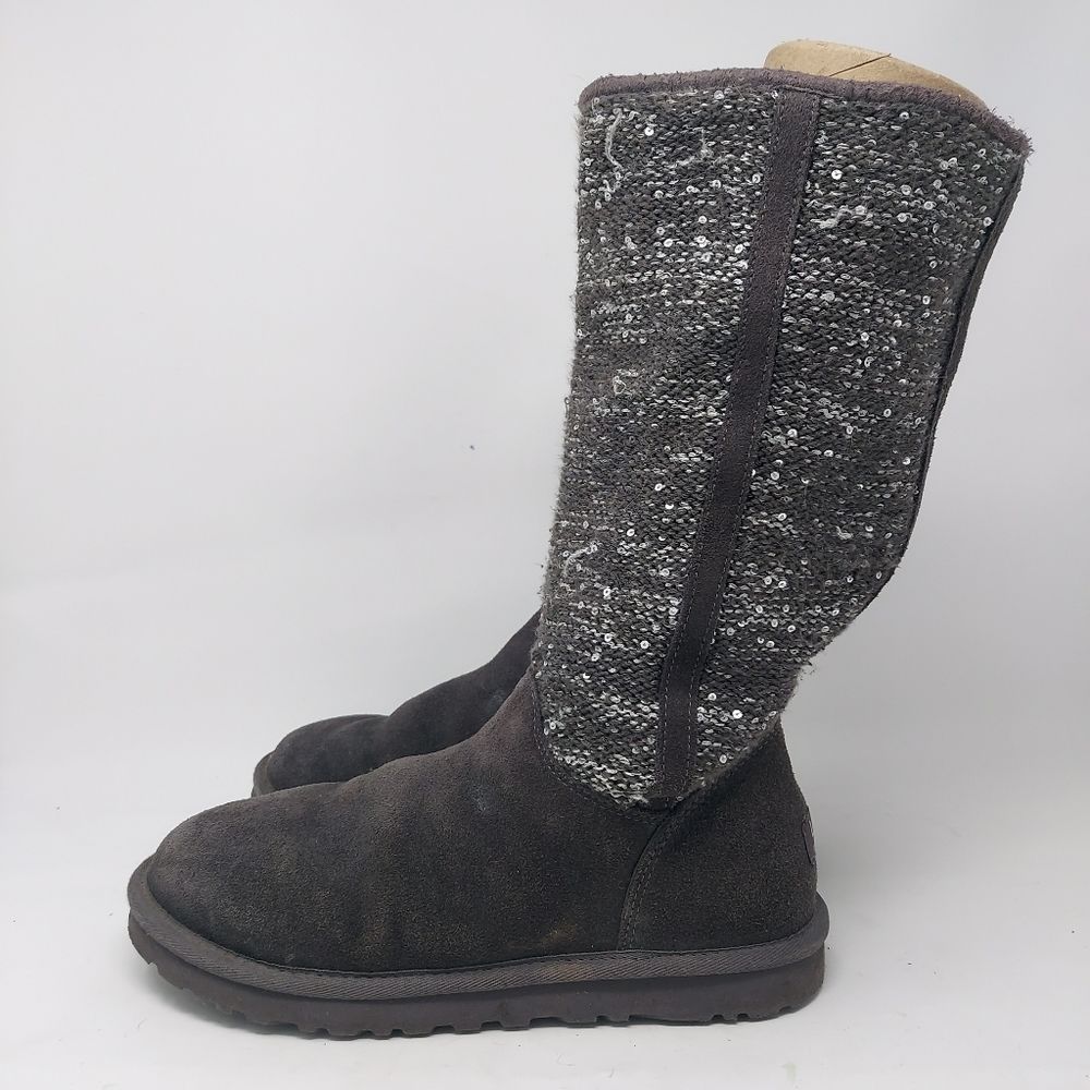UGG Australia Camaya Knit Suede Leather Sheepskin Boots Mid Calf Women’s Size 9